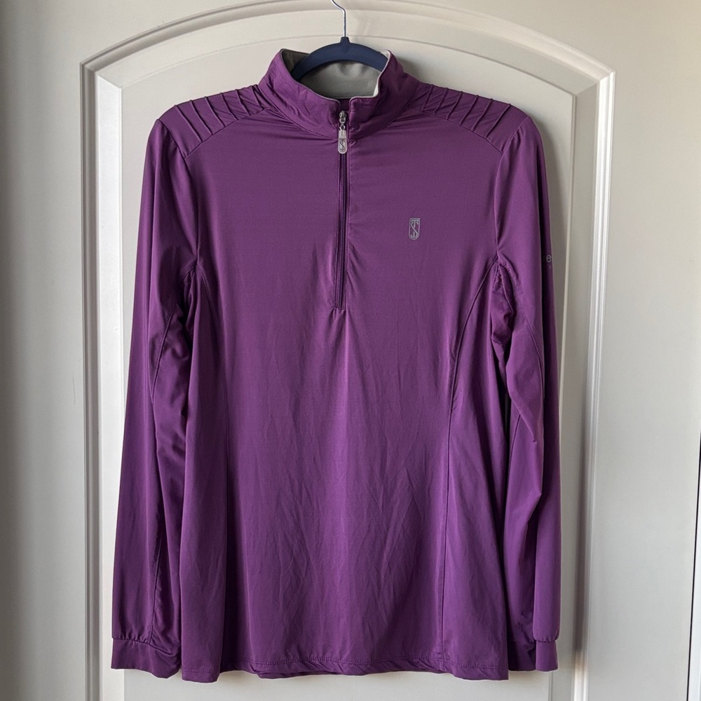Tredstep 1/4 Zip Sunshirt w/ Mesh Sleeves- M- Purple w/ Grey Trim